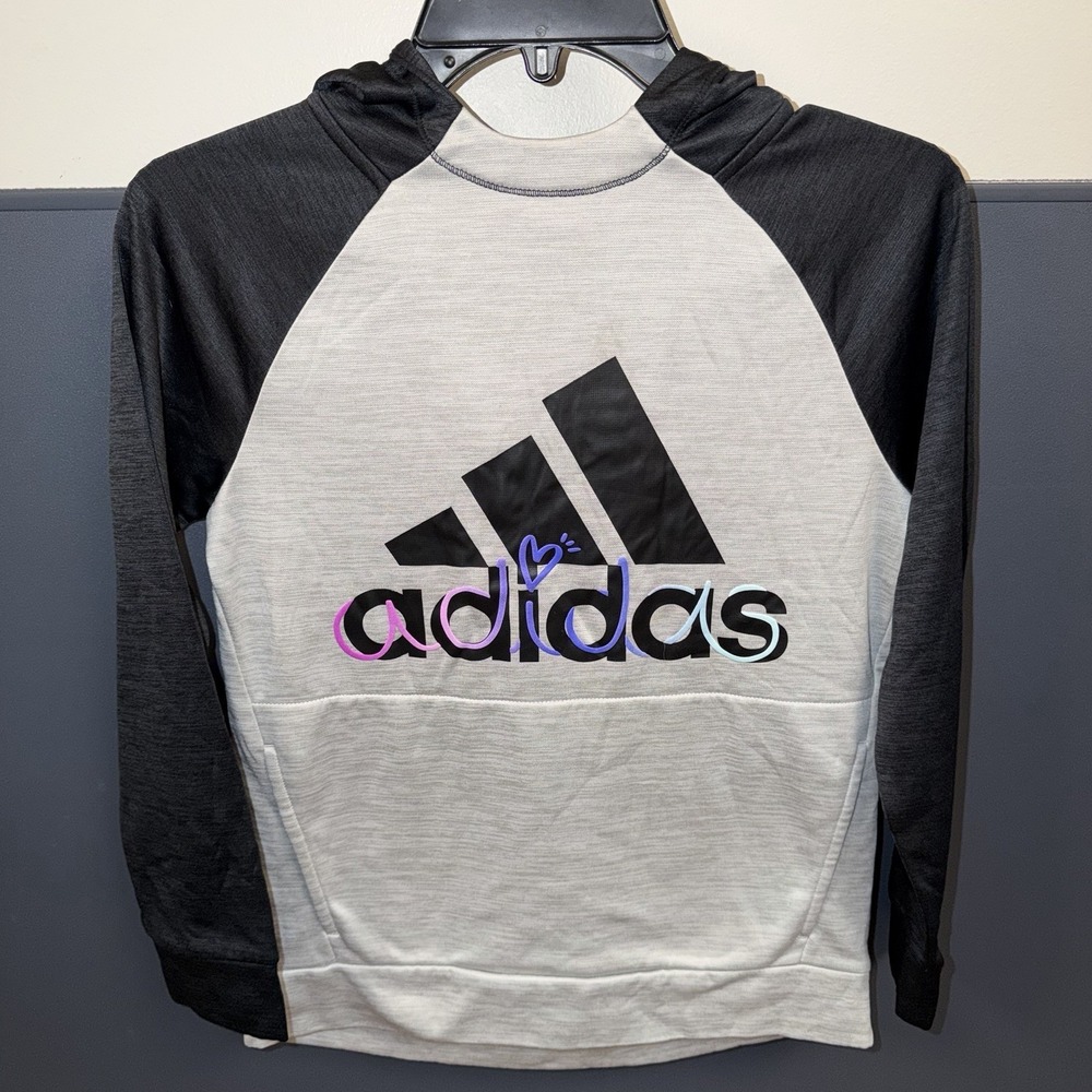 Adidas Kids Youth Gray Sweatshirt Pullover Hoodie Sz Large 14 Scuba Neck